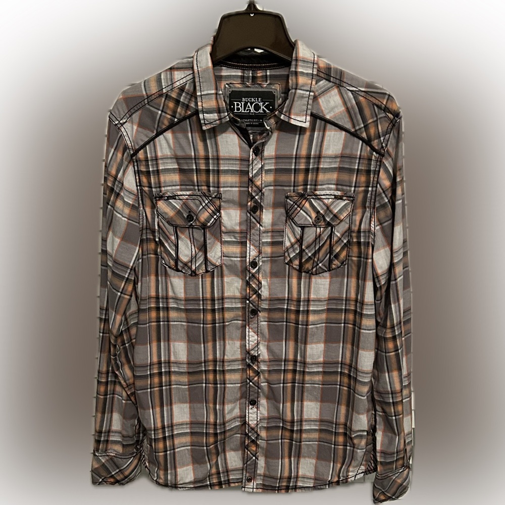 Buckle Black Brand Plaid Shirt w/ Stitching Details. Men’s Sz M Athletic Fit EUC